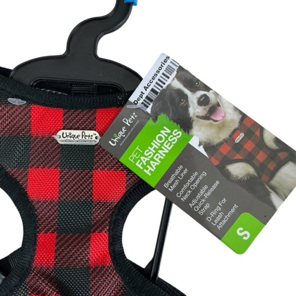 Unique Petz Dog Small Harness Adjustable Comfy Tartan Plaid Red Black SZ S - Picture 9 of 16